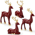 Thyle 4 Pcs Christmas Reindeer Decor Indoor Claret Resin Deer Figurine