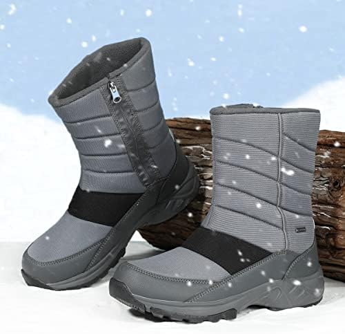 SILENTCARE Mens Winter Mid-Calf Snow Boot Fur Warm Waterproof Slip On Outdoor Athletic