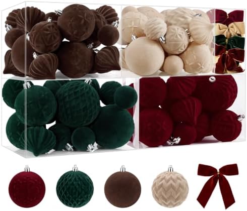 SHareconn 80pcs Velvet Christmas Tree Balls Ornaments Set Decorations Red