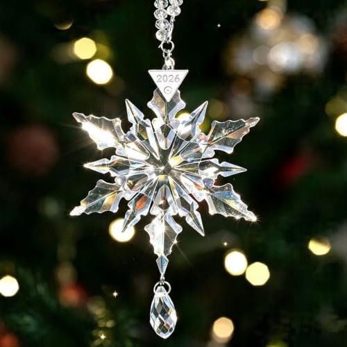 2026 Annual Christmas Ornaments Crystal Snowflake Star - Christmas Tree Ornaments Pendant Sun Catcher Home Hanging Decor (2026 Transparent White Pendant Style)