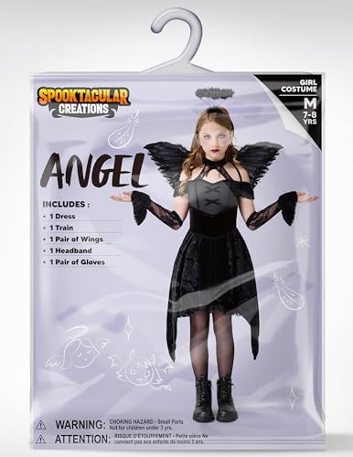 Spooktacular Creations Halloween Child Girl Black Angel Short Dress Costume, Kids Fallen Angel Outfit for Role Play Parties