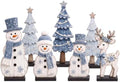 7 Pcs Christmas Table Decor Wooden Snowman Tree Deer Decor, Bule