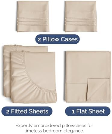 Split King Size 5 Piece Sheet Set - Breathable & Cooling Sheets - Wheat