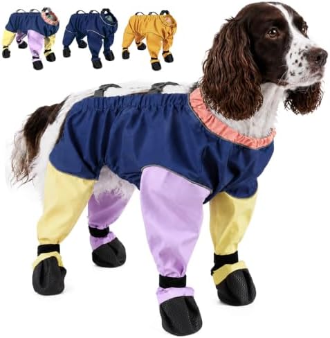 Waterproof Dog Boots Rain Boots with Suspender, Dogs Shoes Paw Protector for Small Medium Puppy, Anti-Slip Doggy Boot Belly Protector, Rain Booties Snow Pants Dogs Suspender Booties Legging(XL,colorc)