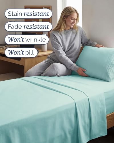 Twin XL Size 3 Piece Sheet Set - Breathable & Cooling Sheets - Spa Blue