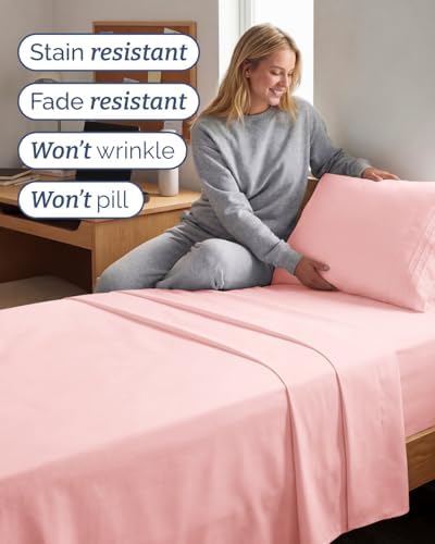 Twin XL Size 3 Piece Sheet Set - Breathable & Cooling Sheets - Baby Pink