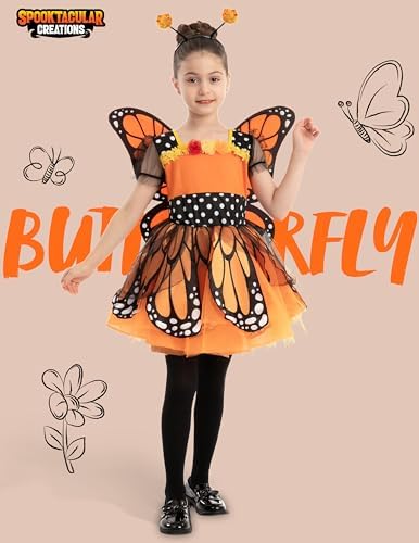 Spooktacular Creations Child Girls Butterfly Costume, Toddlers Butterfly Outfit w/Wings Headband for Kids Halloween Parties