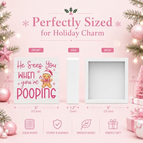 Pink Christmas Bathroom Decor Funny Gingerbread Christmas Wooden Box Sign