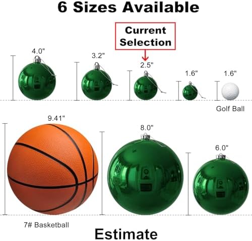 Emerald Green 2.5" Christmas Balls Christmas Tree Decoration Ornaments Shatterproof Hanging Balls for Birthday St. Patrick's Day Easter Mardi Gras Holiday Wedding Decorations Set of 24pcs