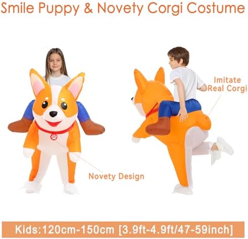 Inflatable Costumes Kids Dog Costume Halloween Blow Up Ride on Corgi Costume Animal Suit for Girls Boys Cosplay Party