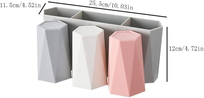 Toothbrush Rack Wall-Mounted Toothbrush Holder Hole-Free Bathroom Storage Rack with Three Sinks and Cups for Toothpaste and Makeup Bathroom Toothbrush Holder(C)
