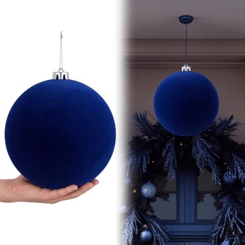 Threan 8 Inch Large Blue Velvet Christmas Ball Ornaments for Christmas Tree