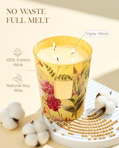 M&SENSE Orange Goji Soy Candle, 35oz 3-Wick, Summer Refresh Scent