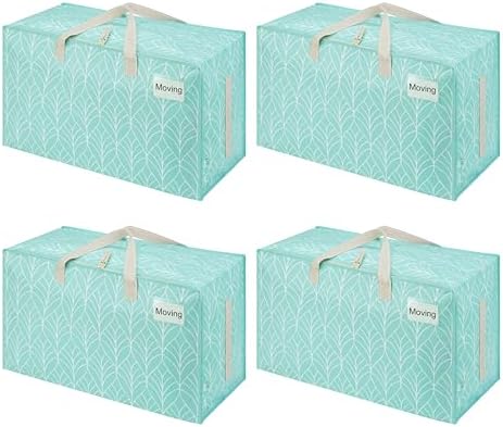 VENO 4 Pack Extra Large Heavy Duty Moving Bags with Wide Opening & Reinforced Handles, Reusable Storage Tote Bags with Strong Zippers for Clothes, College Dorm Essentials & Moving Supplies
