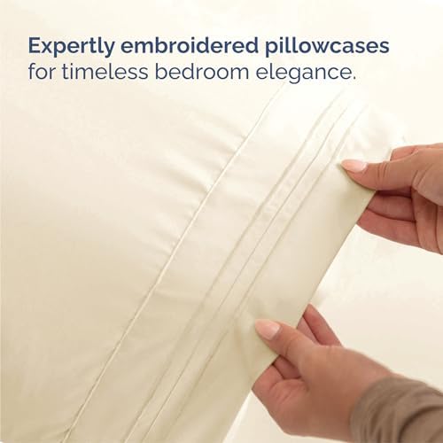 Split King Size 5 Piece Sheet Set - Breathable & Cooling Sheets - Off White