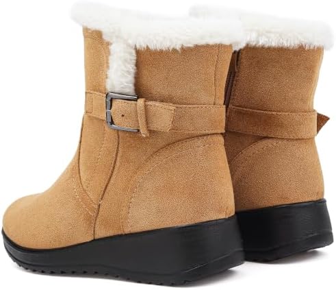 Womens Snow Boots Leather Winter Warm Boots Platform Ankle Booties