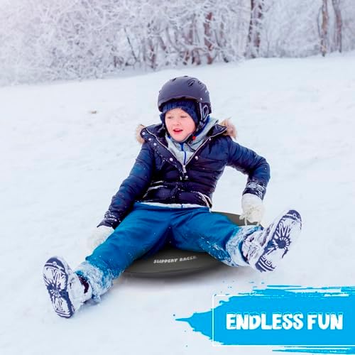 Slippery Racer ProDisc 26 Inch Heavy Duty Aluminum Iron Alloy Metal Kids Winter Saucer Snow Sled with Dual Riveted Soft Grip Rope Handles