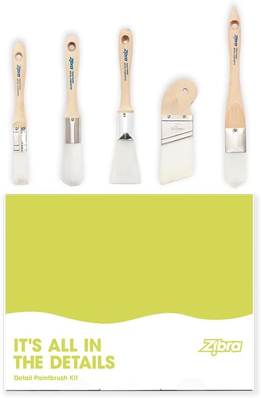 5-Piece Detail Paint Brush Set with Assorted Paint Brushes for Murals, Furniture and Home Projects, White