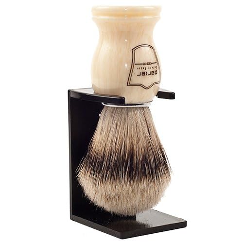 Parker Silvertip Badger Shaving Brush – Faux Ivory Resin Handle & Stand | 22mm Soft Knot for Rich Lather | Handcrafted Wet Shaving Brush for Soaps & Creams | Premium Grooming Tool