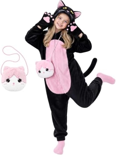 Joycover Halloween Black Cat Costume for Girls, Kids Cat Onesie & Purse Bag