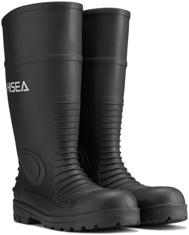 HISEA Men's Steel-Toe Rain Boots, Rubber Boots Waterproof Slip Resistant