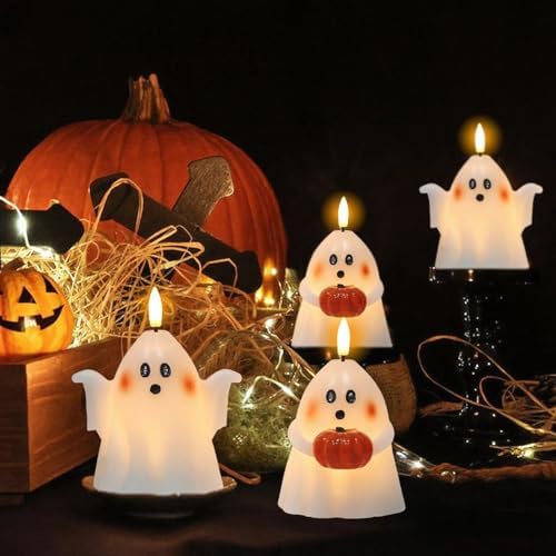Wondise Halloween Flameless Candles with 6hrs Timer Spooky Ghost