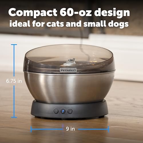 PetSafe HydroSphere 60 oz Stainless Steel Pet Fountain - Filtered Water Fountain for Cats and Small Dogs - Dishwasher Safe - Quiet, Wire-Free Pump - Easy to Clean