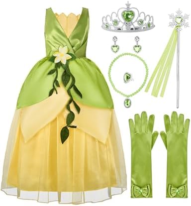Spooktacular Creations Halloween Girls Frog Princess Dress, Green Fairy Costume for Kids, Fancy Dress for Birthday, Cosplay