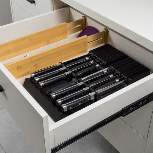 Utoplike Bamboo Knife Drawer Organizer, In-drawer Knives Block for Kitchen