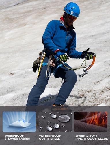 Stlight Mens Snow Ski Water Repellent Softshell Pants for Winter Hiking Fleece Lined Bottom Leg Zipper with 6 Zip Pockets