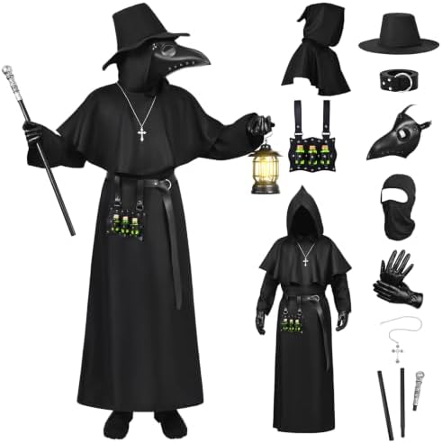 Plague Doctor Costume, 12-in-1 Plague Doctor Mask and Robe Set