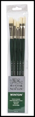 Winsor & Newton Winton Long Handle Brush (5 Pack) (Round 6, Filbert 6, Flat 6, Bright 8, Fan 3)