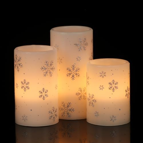 Silver Snowflake Flameless Candles Battery Operated with 6H Timer