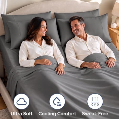 Flex Top Split Head King 4 Piece Sheet Set - Soft & Breathable - Dark Grey