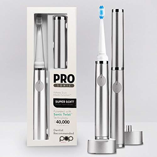 Pop Sonic The Ultimate Pro Toothbrush (Silver) | Rechargeable Tooth Brush w/Up to 40,000 Brush Strokes/Minute - Long-Lasting Dupont Nylon Bristles - for Teens & Adults w/Quadrant Pacer & Timer