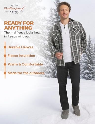 Weatherproof Vintage Fleece Lined Pants Men's - Regular Fit | Soft & Warm, Cold Weather Insulated Canvas Winter Pants for Men