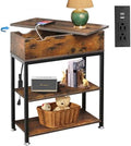 Rotating Top End Table with Charging Station, 24" W x 12" D x 27" H, Brown