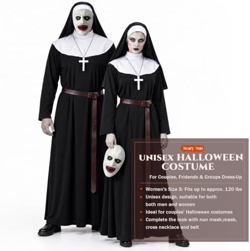 Men Halloween Costume Women Scary Nun Costume Couple Unisex Costume