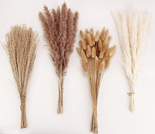 Natural Dried Pampas Grass Decor, Brown Pampas Grass， Bunny Tails Dried Flowers, Reed Grass Bouquet for Wedding Boho Flowers Home Table Decor, Fall Decor，Rustic Farmhouse Party (100 in Total )