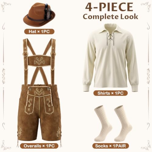 Lederhosen Men Oktoberfest Outfits Men with Shirt Socks Hat
