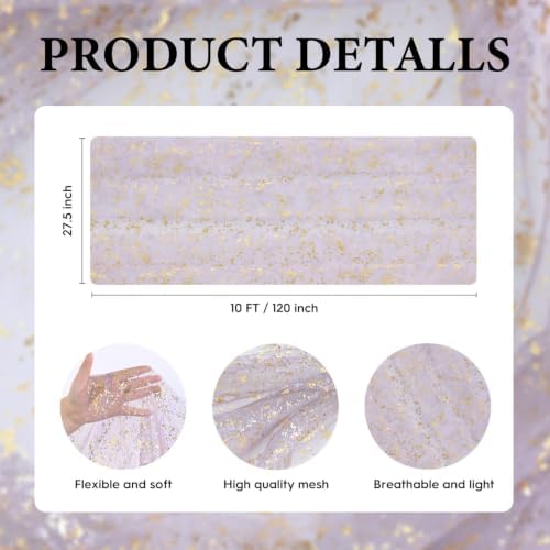 Artoid Mode 6Pcs Grayish Purple Gauze Gold Table Runner 10FT, Glitter Metallic Foil Sheer Dining Wedding Anniversary Holiday Table Decor for Home Party