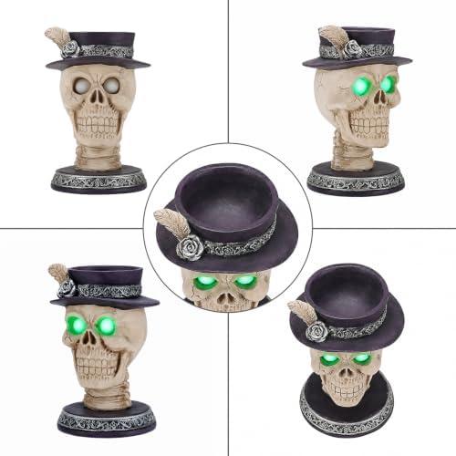 Halloween Skull Candle Holder with Glowing Eyes - Gothic Skeleton Statue