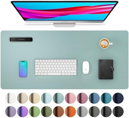 Aothia Leather Desk Pad Protector, Mouse Pad, Office Desk Mat, Non-Slip PU Leather Desk Blotter, Laptop Desk Pad, Waterproof Desk Writing Pad for Office and Home (Light Blue,31.5" x 15.7")