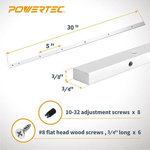 POWERTEC Crosscut Sled Miter Bar for Table Saw Sled, 3/4" x 3/8" x 30" with Predrilled Holes & Screws for Router Table, Bandsaw, Taper Jig, Table Saw Accessories for Woodworking, 2PK (71144-P2)