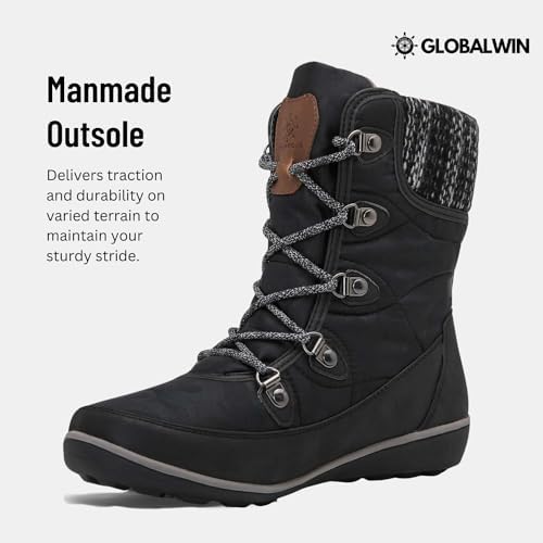 GLOBALWIN Women's Snow Boots Waterproof Mid-Calf Winter Boots for Women with Quilted Knit Panels, Warm Fleece Lining, and Non-Slip Insulated Outdoor Sole