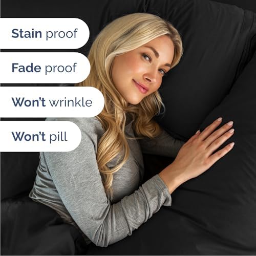 Cal King Size 4 Piece Sheet Set - Comfy Breathable & Cooling Sheets - Black