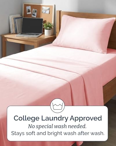 Twin XL Size 3 Piece Sheet Set - Breathable & Cooling Sheets - Baby Pink