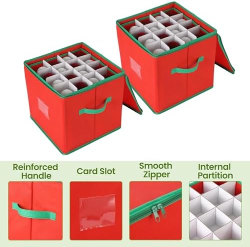 ROYGROW 2 Pack Christmas Ornament Storage Box with 128 Compartments