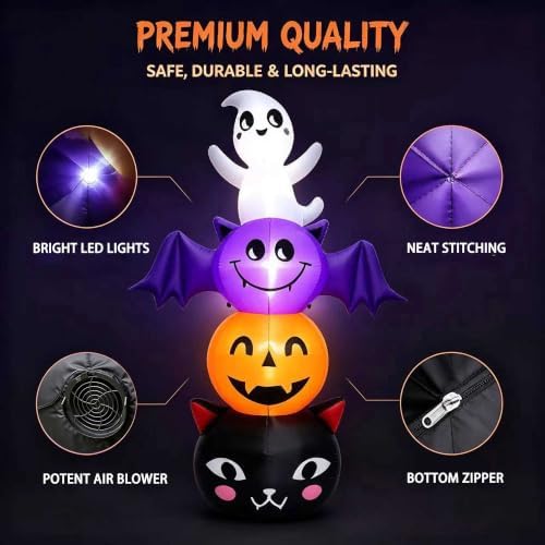6FT Halloween Inflatables Pumpkin Black Cat bat Ghost Yard Decor with LEDs