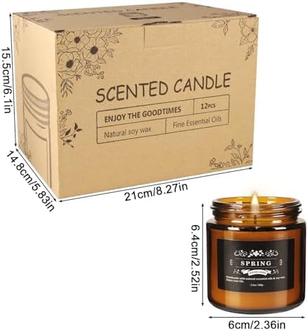 Scented Candle Set 12 Pack, Candle for Home Scented, Odor Eliminating, Stress Relief, Long Lasting Soy Wax Gift Set